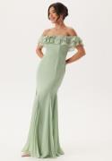 Goddiva Frilly Chiffon Off Shoulder Maxi Dress Sage Green XXL (UK18)