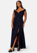 Goddiva Curve Glitter Wrap Front Maxi Curve Dress With Split Navy 48 (...