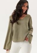 Happy Holly Linen Wide Sleeve Blouse Khaki green 36/38