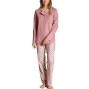 Calida Lovely Nights Pyjama Button Tab Rosa Mönstrad bomull Large Dam