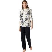 Schiesser Contemporary Nightwear Pyjama Interlock Svart/Vit 40 Dam