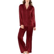 Damella Woven Silk Plain Pyjamas Set Vinröd silke Small Dam