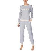 DKNY New Signature Long Sleeve Top and Jogger PJ Grå X-Large Dam