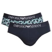 Armani Cotton Stretch Print Briefs Kalsonger 2P Marin/Rutig bomull Lar...