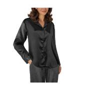 Lady Avenue Satin Pyjama With Short Sleeves Svart silke Medium Dam