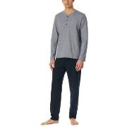 Schiesser Casual Essentials Long Pyjama Button Mörkblå bomull Medium H...