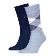 Tommy Hilfiger Strumpor 2P Men Sock Check Blå/Ljusblå Strl 39/42 Herr