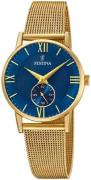 Festina Damklocka F20573-3 Retro Blå/Gulguldtonat stål Ø29 mm