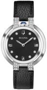 Bulova Damklocka 96R217 Diamond Svart/Läder Ø35 mm