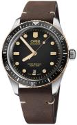 Oris Herrklocka 01 733 7707 4354-07 5 20 55 Diving Svart/Läder Ø40