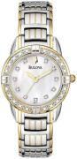 Bulova Damklocka 98R125 Diamond Vit/Gulguldtonat stål Ø28 mm