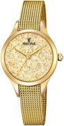 Festina Mademoiselle Damklocka F20337-2 Kristallinfattad/Gulguldtonat