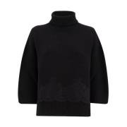 Ermanno Scervino Ull Turtleneck Sweater med Spetsinlägg Black, Dam