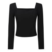 Federica Tosi Elegant Square Neck Sweater Black, Dam