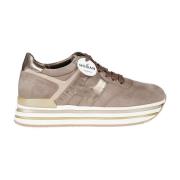 Hogan Lädersneakers med Randig Gummisula Beige, Dam