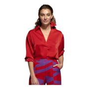 Moskada Satin Skjorttopp - 38 Red, Dam