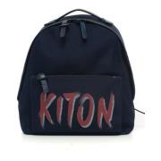 Kiton Läder och cordura ryggsäck Blue, Herr