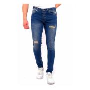 True Rise Slim Fit Slitna Jeans för Män med Stretch Blue, Herr