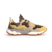 Flower Mountain Beige-Bruna Sneakers med Gul Mocka Beige, Dam