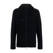 Herno Blå Parka Aw23, Stilfull Herr Zip-through Sweatshirt Blue, Herr