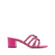 Aquazzura Mules i läder med kristalldekoration Pink, Dam