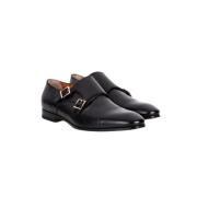 Santoni Svarta Läder Herr Monk Strap Skor Black, Herr