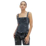 Blumarine Denim Cargo Top Black, Dam