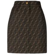 Fendi FF-Print Höga Midje Kjol Brown, Dam