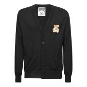 Moschino Svart Bomulls Cardigan med Broderad Björn Black, Herr