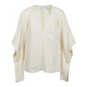 Victoria Beckham Vanilla Top Drape Sleeve - Oversized Feminin Blus Bei...