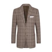 Kiton Lyxig Glen Plaid Cashmere Blazer Brown, Herr