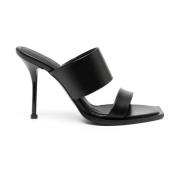 Alexander McQueen Svarta Läderklackar Mules Black, Dam