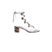 Aquazzura Genomskinliga sandaler med python-tryck Brown, Dam