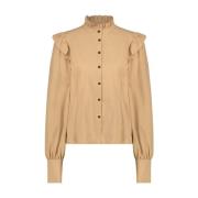 Jane Lushka Sofistikerad Kim Blus med Rynkade Detaljer Beige, Dam