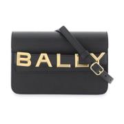 Bally Crossbody-väska i grained läder med metalllogotyp Black, Dam