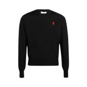 Ami Paris Broderad Logotyp Crew Neck Pullover Black, Herr