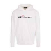 Kiton Vit Bomullshoodie med Tryckt Logotyp White, Herr