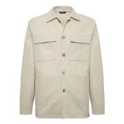 Boggi Milano Link Skjortjacka i Ull Jersey Beige, Herr