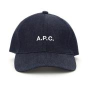 A.p.c. Charlie Denim Baseball Cap med Logobroderi Blue, Herr