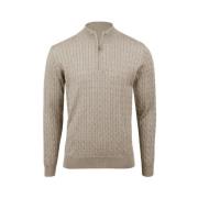 Stenströms Beige Kabelstickad Merino Half Zip Tröja Beige, Herr