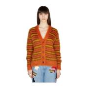 Marni Randig Mohair Cardigan Orange, Dam