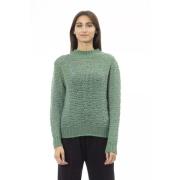 Alpha Studio Grön Ull Mock Neck Sweater Green, Dam