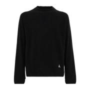 ROA Grid Mockneck Stickat Black, Herr