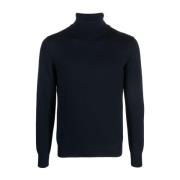 Tagliatore Blåa Sweaters med Dolcevita Rasato Blue, Herr