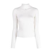 Bally Lyxig Ribbstickad Turtlenecktröja White, Dam