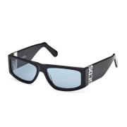 Gcds Rektangulära solglasögon med svart båge och blåa linser Black, Da...