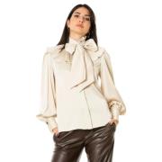 Babylon W LES Femmes Satin Skjorta med Viktoriansk Krage Beige, Dam