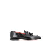 Santoni Svarta borstade läder tassel loafers Black, Herr