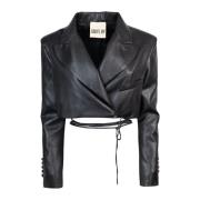 Aniye By Svart Kortad Blazer med Knutband Black, Dam