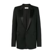 Saint Laurent Tube Tuxedo Jacket In Grain De Poudre Black, Dam